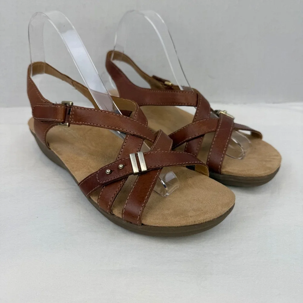 Naturalizer Winsome Brown Leather Strappy Slingback Wedge Sandals Womens 8.5N